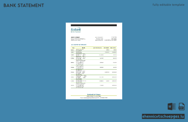 Ghana Ecobank Kontoauszug Excel-Beispiel (Vorschau)